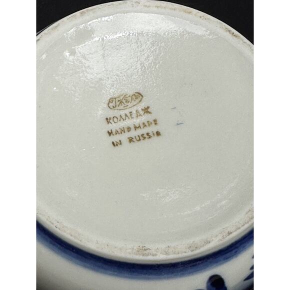 Gzhel COBALT Blue Porcelain Sugar Bowl or Honey Pot Hand Made In RUSSIA -4O - Picture 7 of 9